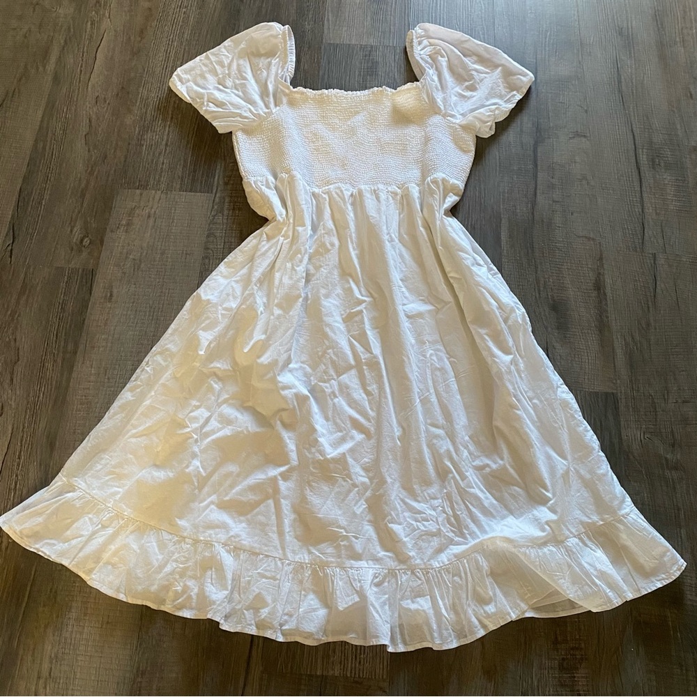 J.Crew Smocked Puff Sleeve Midi Dress Lined Cottagecore Ruffle Hem Size 2X - Picture 3 of 11